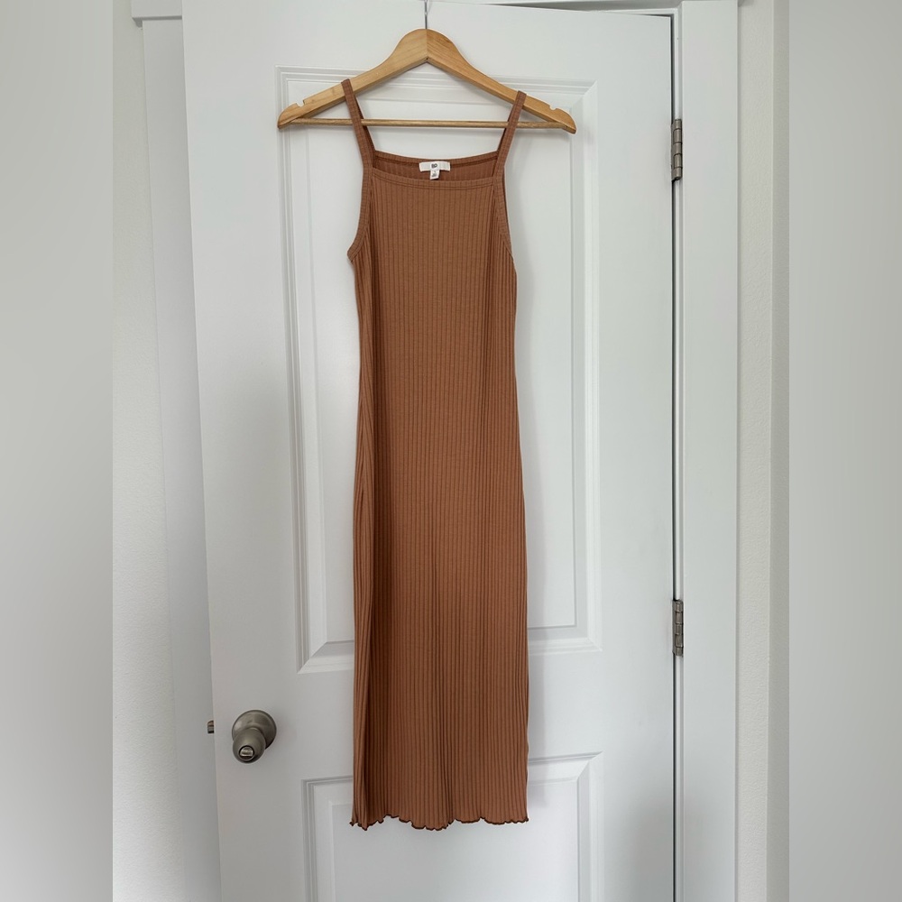 BP Nordstrom ribbed square neck knee length fitted dress